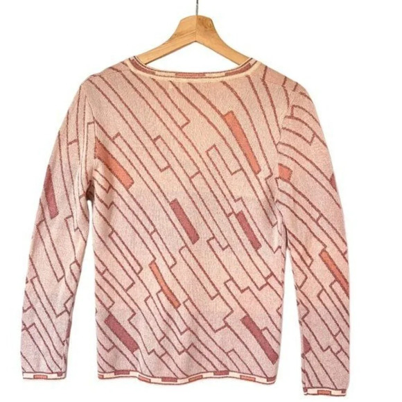 70s Vintage Camela International Pink Sparkle Mod Abstract Knit Cardigan Size M - Picture 2 of 11